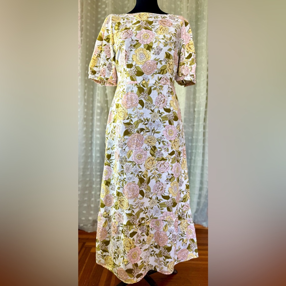 Who What Wear Floral Midi Dress with bow-tied back